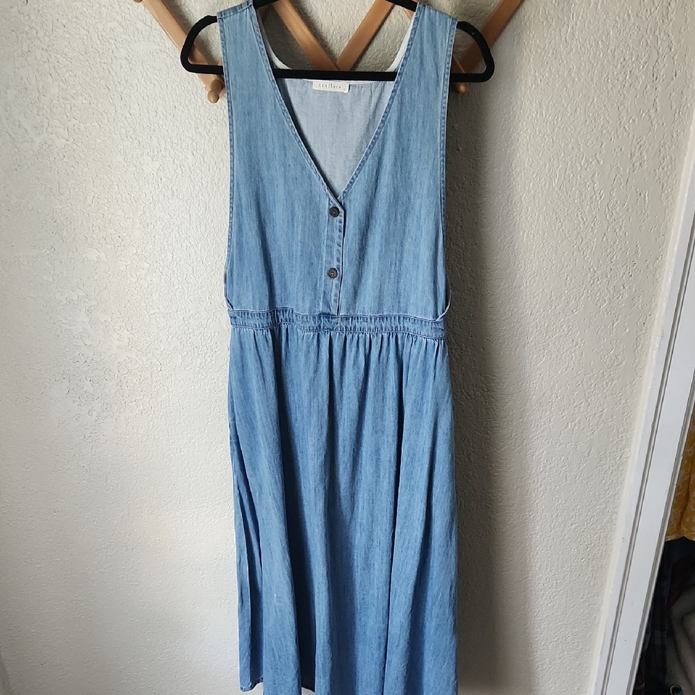 Blue Sleeveless V-Neck Buttoned Midi Sundress